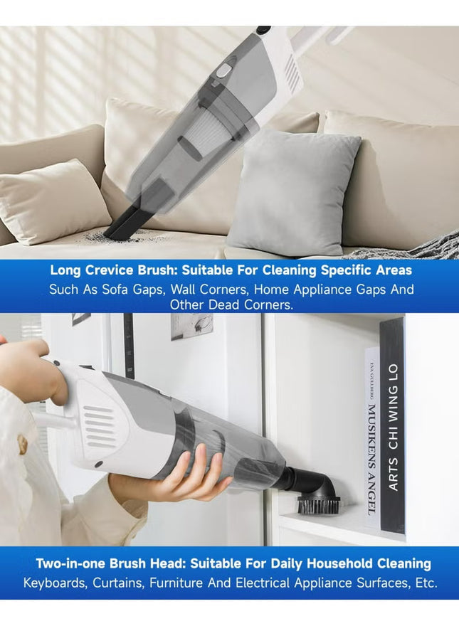 Portable Handheld Vacuum Cleaner with 17000Pa Strong Power 900mL Dust Cup, Quiet Suction- Stick Vacuum Cleaner for Wood, Carpet, Tile Floors S9- White