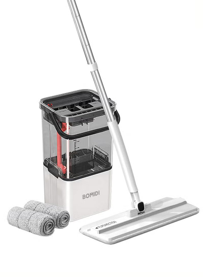 Flat Floor Mop – 360° Spin Mop for Wet & Dry Cleaning with Visual Water Bucket - BOMIDI M21