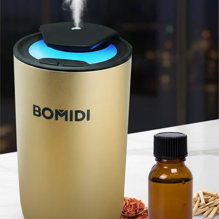 Waterless Nebulizing Aromatherapy Diffuser – Portable Fluid Fine‑Mist Essential Oil Diffuser for Car Type‑C Rechargeable, 2 000 mAh Battery, Low‑Noise (< 41 dB) Air Mist Machine with 15 mL Cote d’Azur Oil Included, AD03-Gold