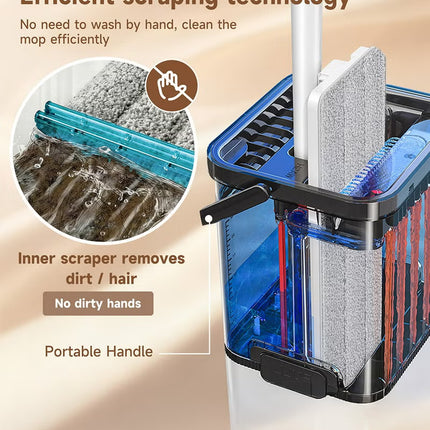 Flat Floor Mop – 360° Spin Mop for Wet & Dry Cleaning with Visual Water Bucket - BOMIDI M21