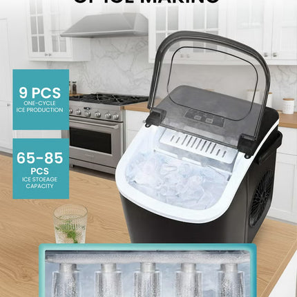 Automatic Ice Maker, 15kg 24hrs Ice Production, Round lce Cube Shape,1.3 Liter Capacity With 6-13mins Ice Making, LED Display 6.2kg 110W for Home Kitchen, Bars, Coffee Shops, Restaurant HZB-16M-Black