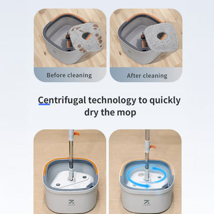 Zolele Spin Mop Bucket Set, 360° Rotaing Mop with Self Separation Clean and Dirty Water System, Easy to Wring Floor,Mop With Detachable Mop Head, Suitable for Different Materials Floor Cleaning M20-Grey