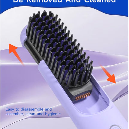 Cordless Hair Straightener Comb Detachable for Easy Clean , 200M Ions, 6 Speed Smart Temp, Dual Charging, Ideal for On - the - Go Styling - Purple