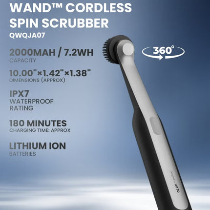 HOTO Wand Cordless Spin Scrubber – 360° Rotating Electric Cleaning Brush with 12 Magnetic Brush Heads, 210-Minute Runtime, IPX7 Waterproof, USB-C Rechargeable