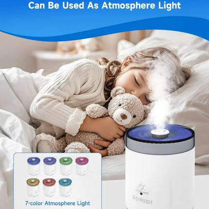 BOMIDI Ultrasonic Humidifier with Aromatherapy & UV Disinfection – 3-Speed Adjustment, 7-Color Light, Remote & Mechanical Control, Auto Shut-Off, Top Fill, Desktop & Bucket Mode - BMD - UH06