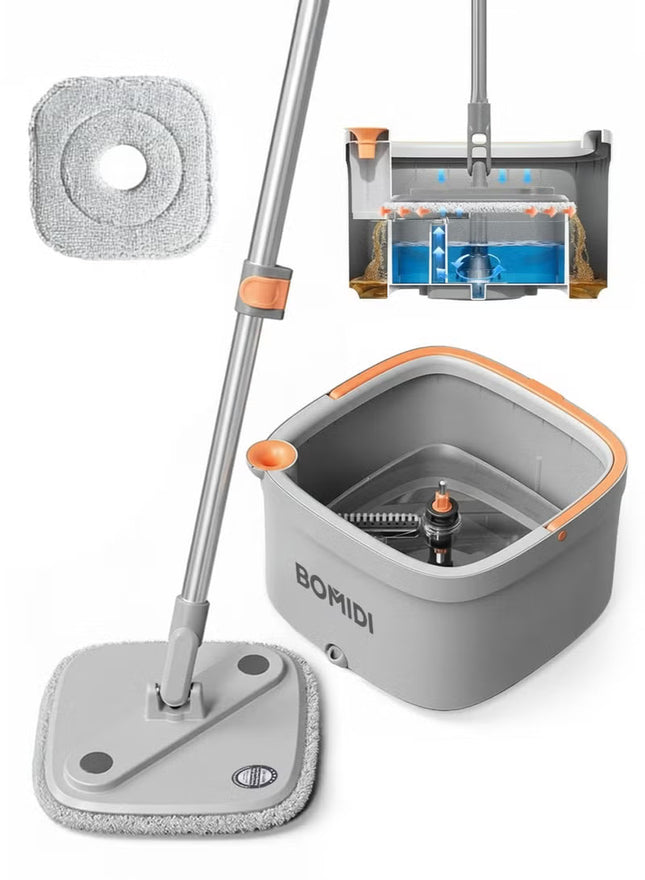 BOMIDI Spin Mop Bucket Set, 360° Rotaing Mop with Self Separation Clean and Dirty Water System, Easy to Wring Floor,Mop With Detachable Mop Head, Suitable for Different Materials Floor Cleaning M22