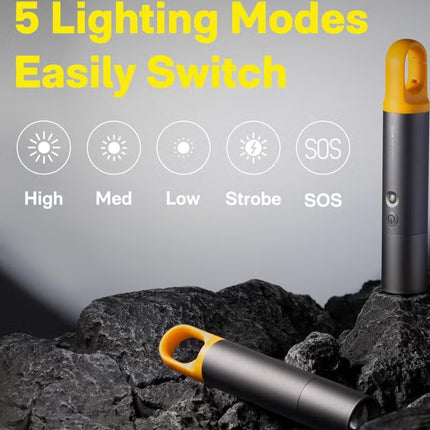 Flashlight Lite | Zoomable Torch with 5 Modes (SOS & Strobe) | USB Rechargeable Extremely Bright 1000 Lumen Torch with Diffuser & Portable Carabiner Hook | Flashlight for Camping, Hiking, Emergency