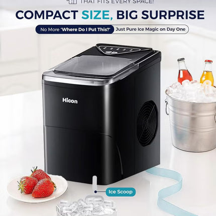 Ice Maker, 15kg of Block Ice in 24 hours, 2L Water Tank Capacity, Ice Completion Alert, LED Display, 105W for Home & Office HZB-16AL -Black