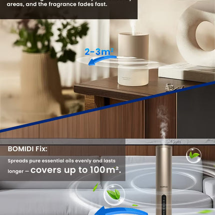 BOMIDI Waterless Aromatherapy Diffuser with 120ML Sandalwood Essential Oil – Smart Bluetooth & Touch Screen Scent Machine for Home, Office & Commercial Use (Venturi Tech, 100m² Coverage), BOMIDI AD02 Gold