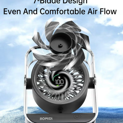 BOMIDI Portable 7-Blade Desktop Fan with LED Digital Display, 3000mAh Rechargeable Battery, Quiet Brushless Motor, Adjustable Angle, Type-C USB Charging – Mini Table Fan for Home, Office, Travel & Outdoor Use