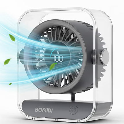BOMIDI Portable 7-Blade Desktop Fan with LED Digital Display, 3000mAh Rechargeable Battery, Quiet Brushless Motor, Adjustable Angle, Type-C USB Charging – Mini Table Fan for Home, Office, Travel & Outdoor Use
