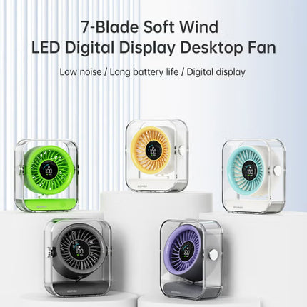 Portable 7-Blade Desktop Fan with LED Digital Display, 3000mAh Rechargeable Battery, Quiet Brushless Motor, Adjustable Angle, Type-C USB Charging – Mini Table Fan for Home, Office, Travel & Outdoor Use