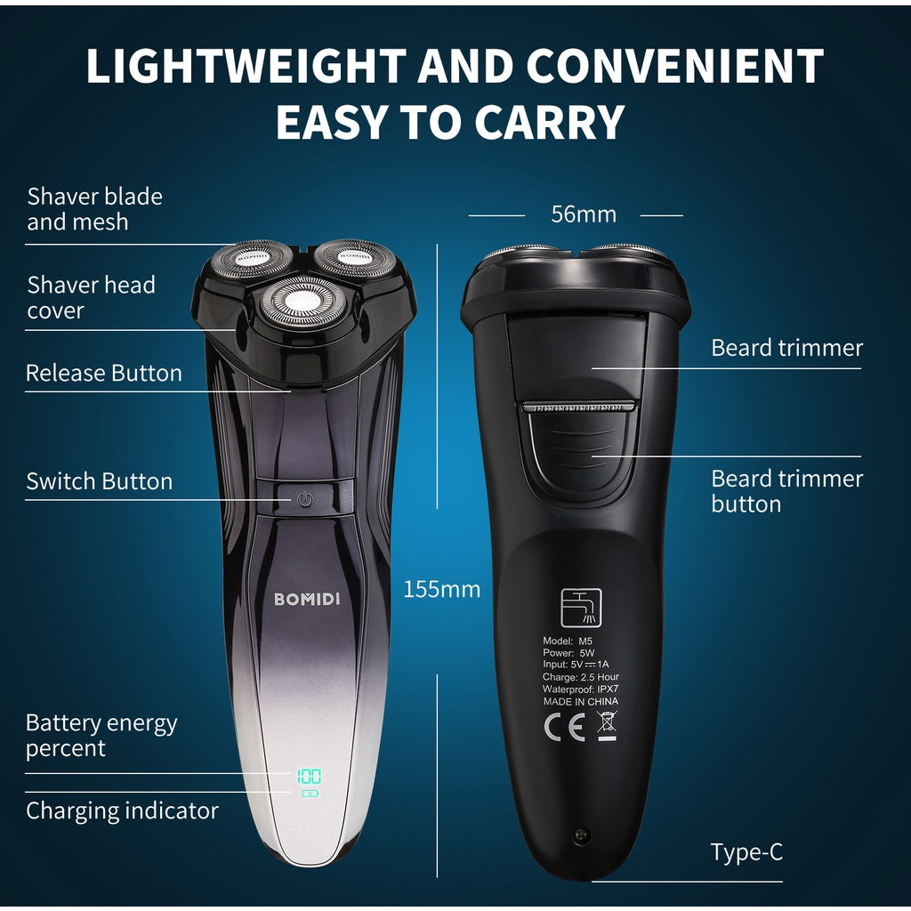 Bomidi M5 Electric Shaver Wireless Electric Razor Beard Trimmer Wet - Black - ORRO HOME