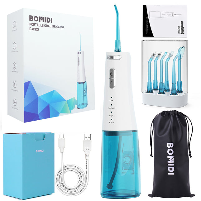 Bomidi D3PRO Portable Oral Water Flosser 360 Rotatable Nozzle 300ml - White/Blue - ORRO HOME