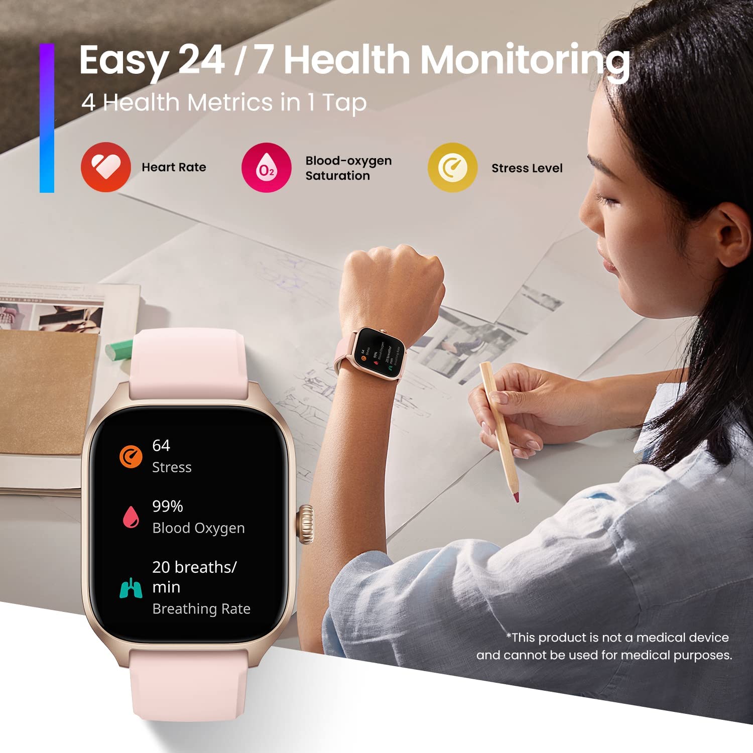 Amazfit GTS 4 Smart Watch - Pink - ORRO HOME