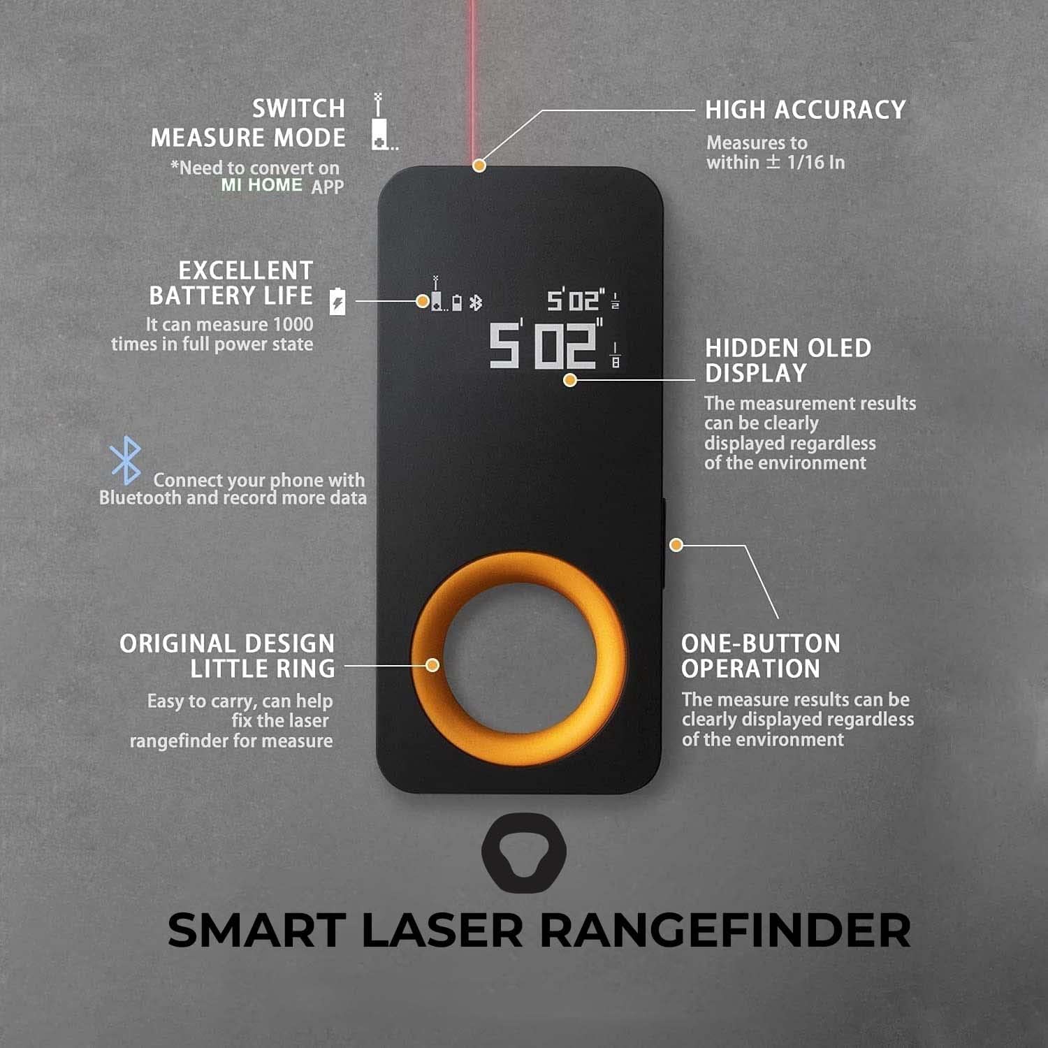 Hoto Smart Laser Measure Digital Tape Measure - Black - ORRO HOME