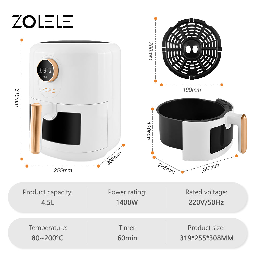 Zolele ZA004 Electric Air Fryer 4.5L Capacity - White - ORRO HOME